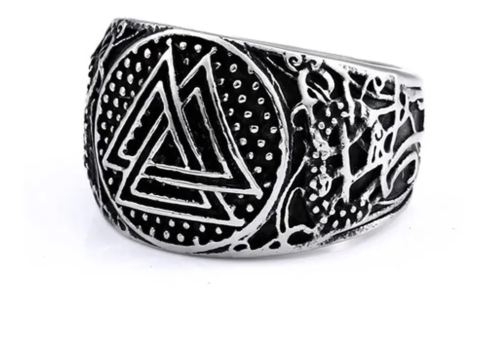 Anillo Para Hombres Vikingo Valknut De Acero Color Plata 6