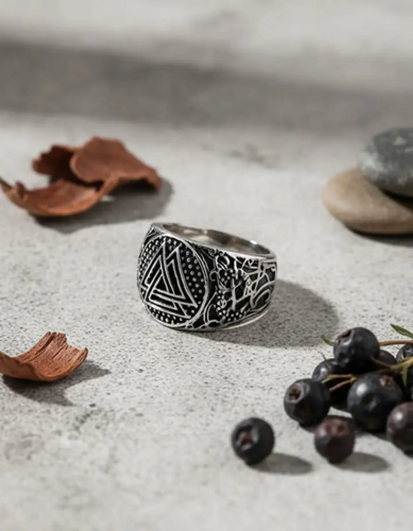 Anillo Para Hombres Vikingo Valknut De Acero Color Plata 7