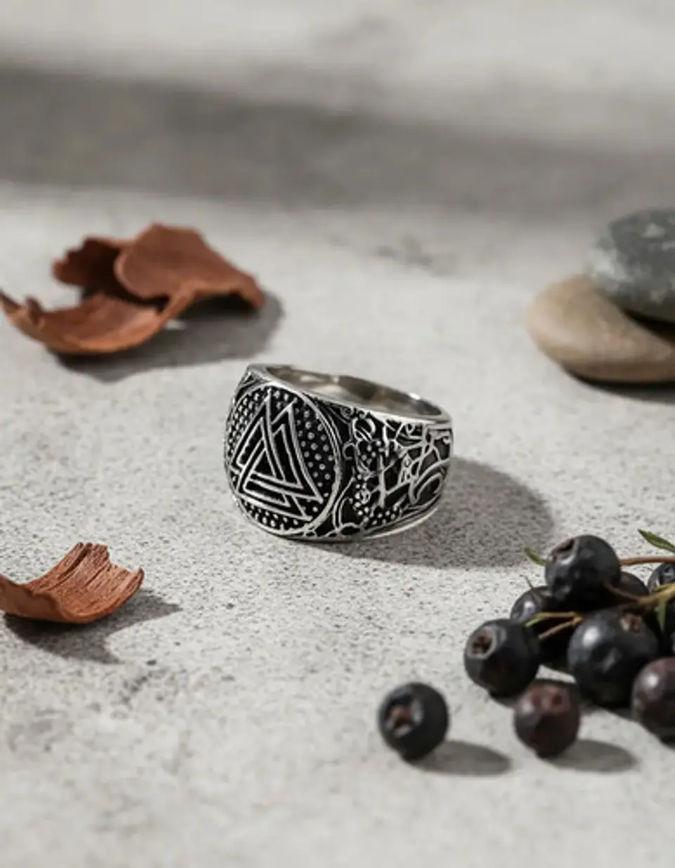 Anillo Para Hombres Vikingo Valknut De Acero Color Plata 7
