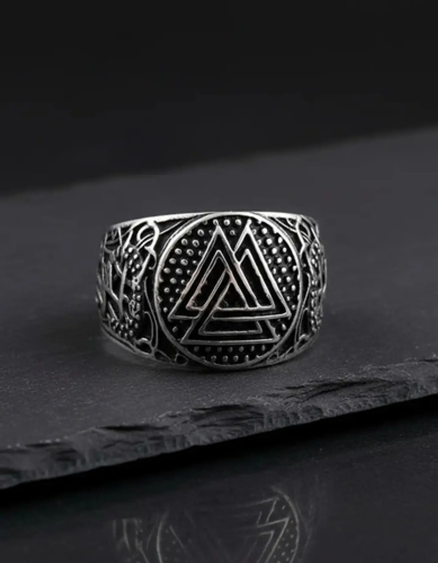 Anillo Para Hombres Vikingo Valknut De Acero Color Plata 10