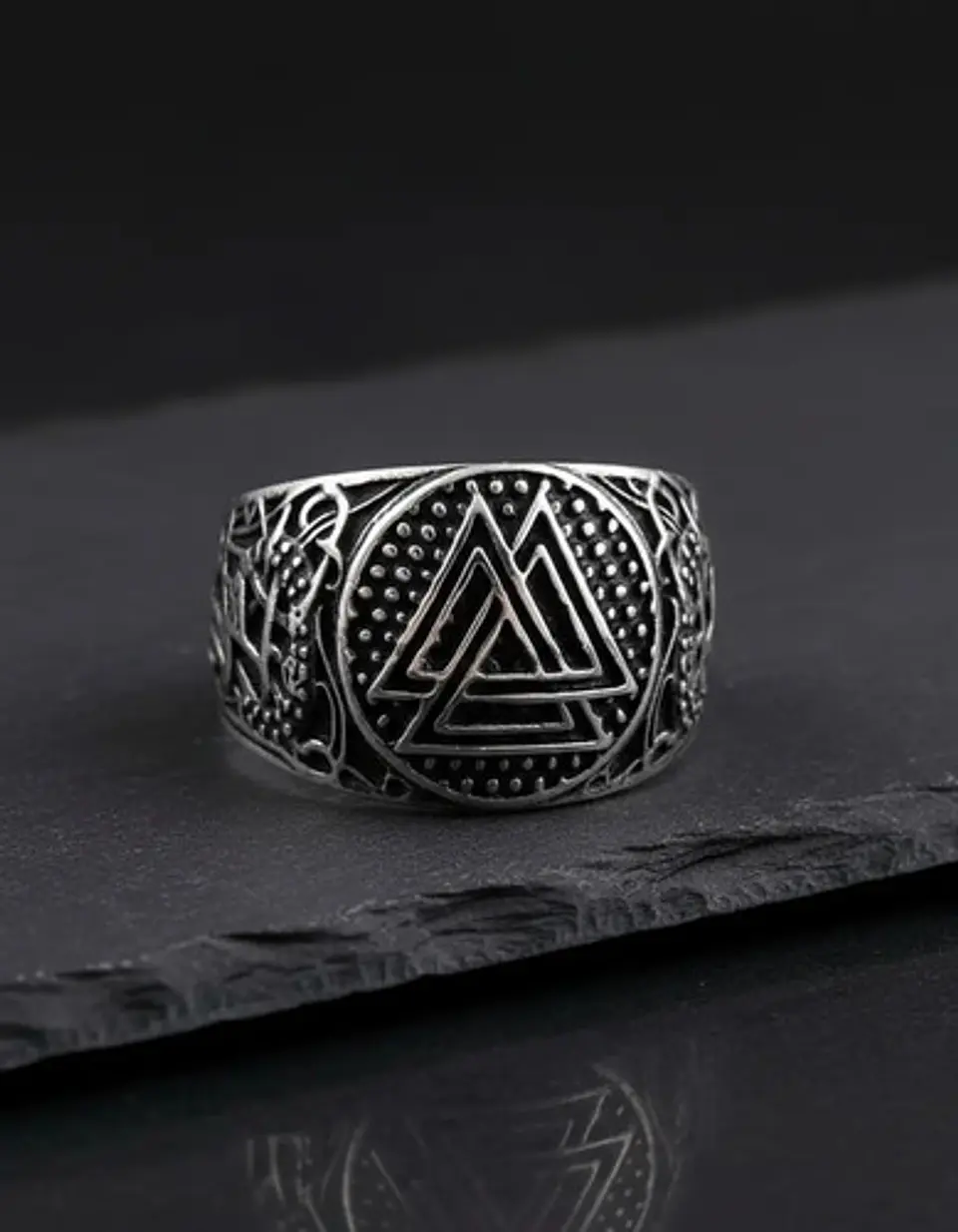 Anillo Para Hombres Vikingo Valknut De Acero Color Plata 10