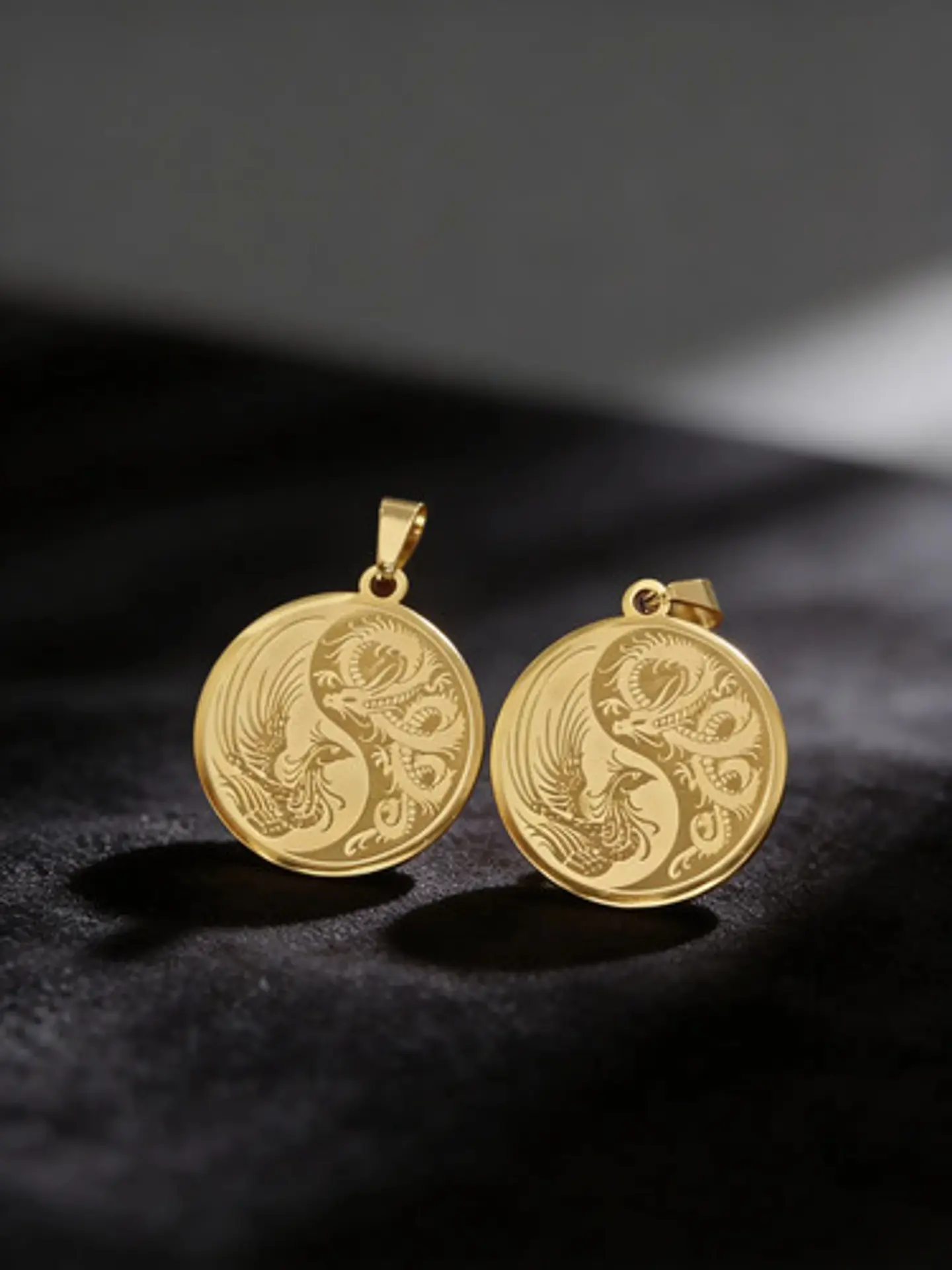 Set De 2 Dijes Para Hombre Y Mujer Dragón Y Fénix Yin Yang 3