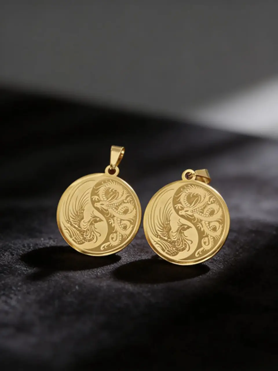 Set De 2 Dijes Para Hombre Y Mujer Dragón Y Fénix Yin Yang 3