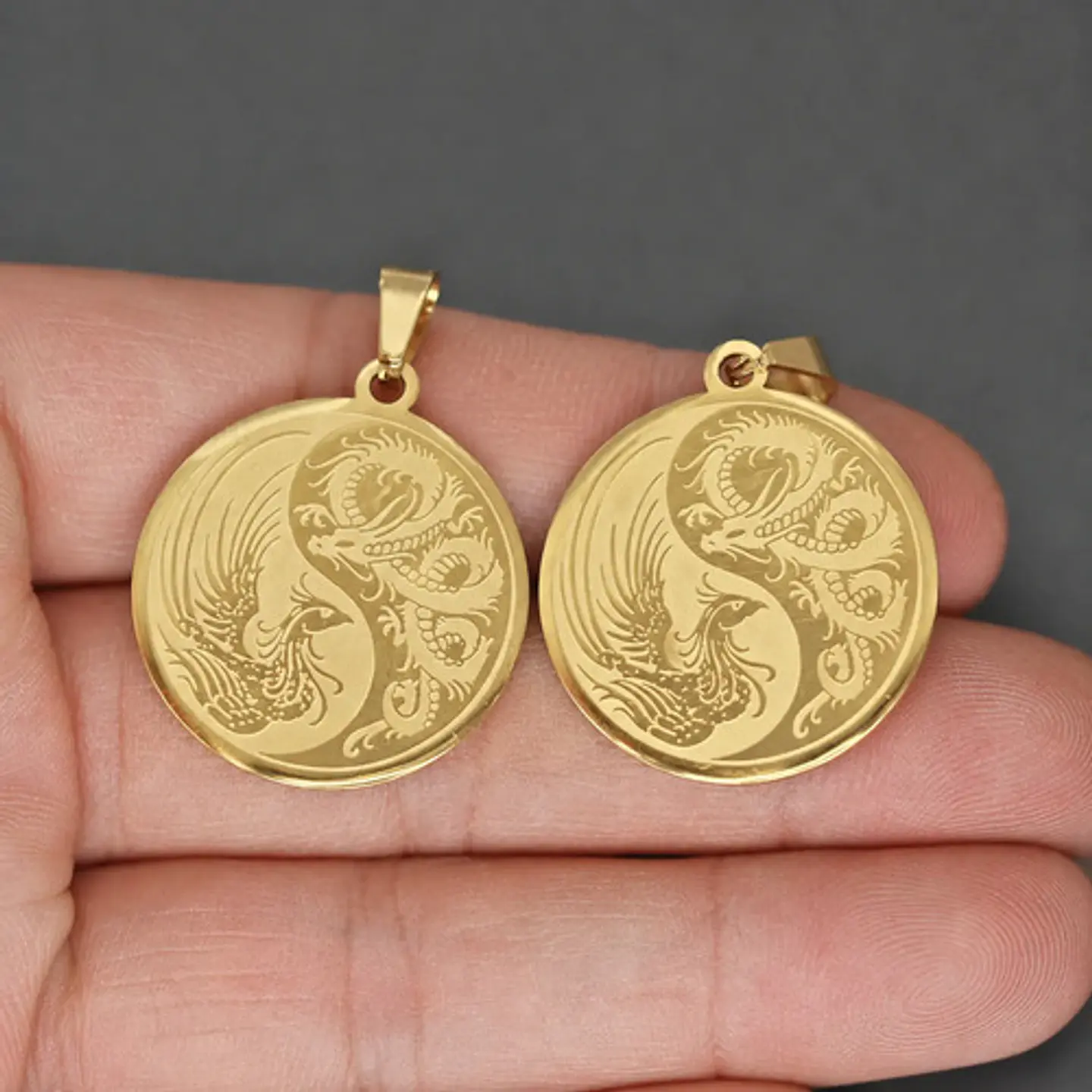 Set De 2 Dijes Para Hombre Y Mujer Dragón Y Fénix Yin Yang 4