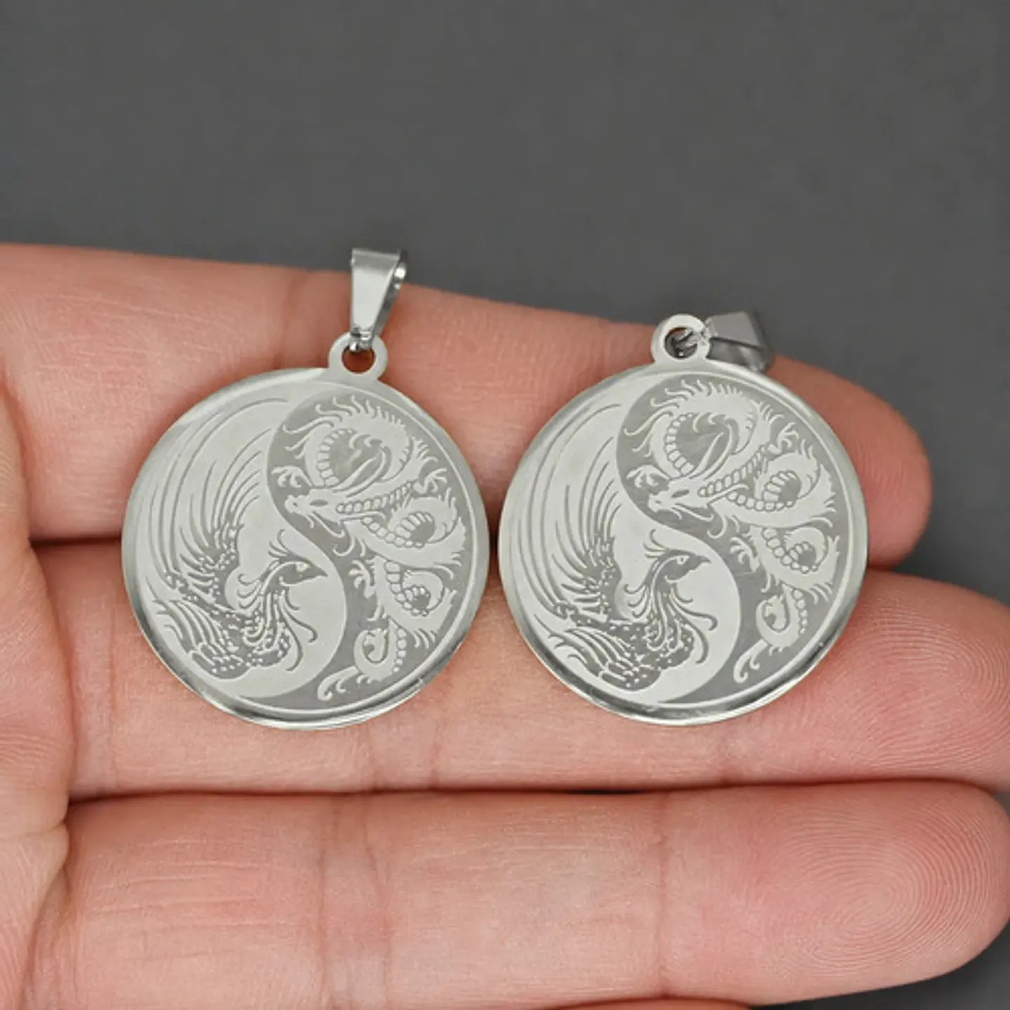 Set De 2 Dijes Para Hombre Y Mujer Dragón Y Fénix Yin Yang 14