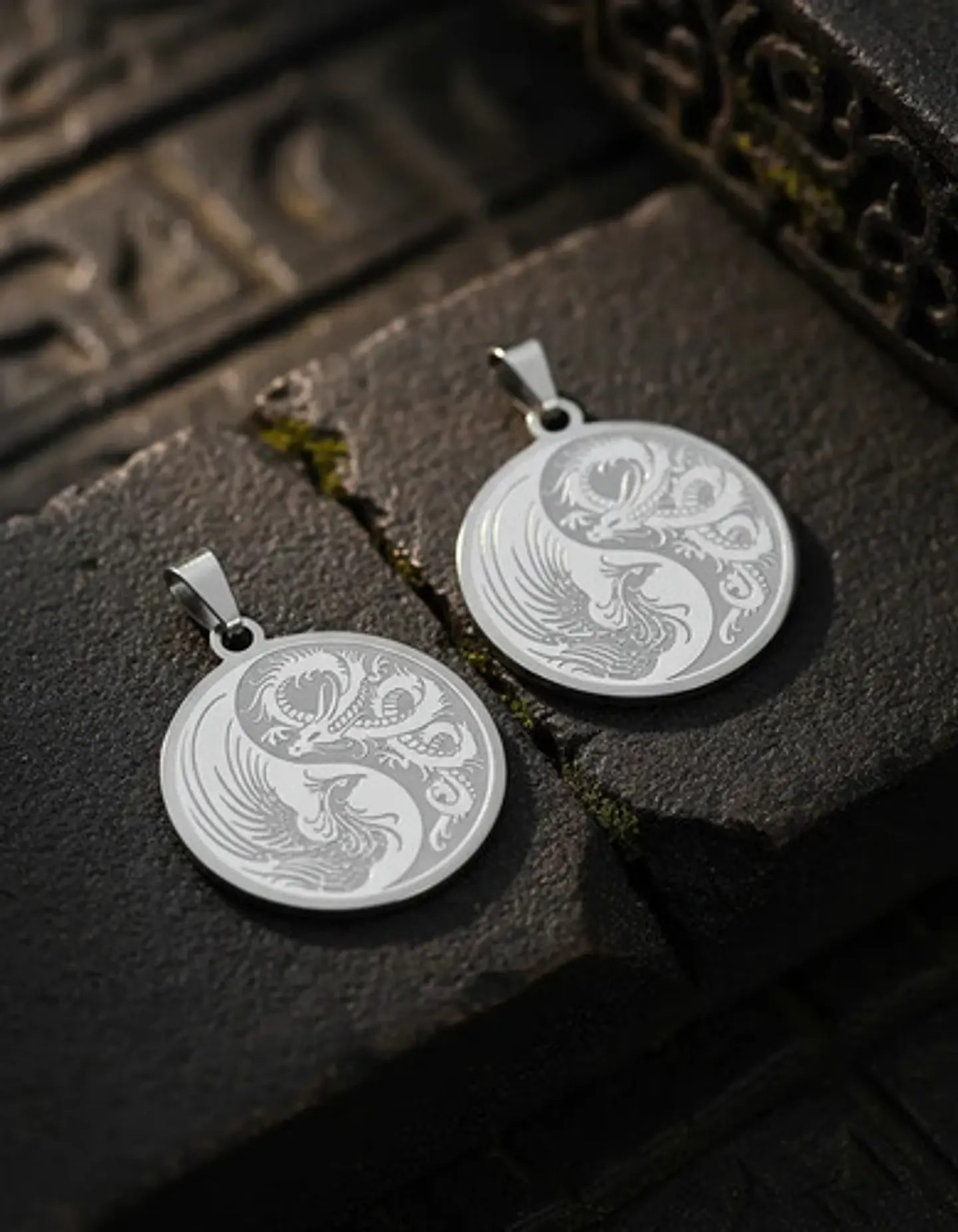 Set De 2 Dijes Para Hombre Y Mujer Dragón Y Fénix Yin Yang 17
