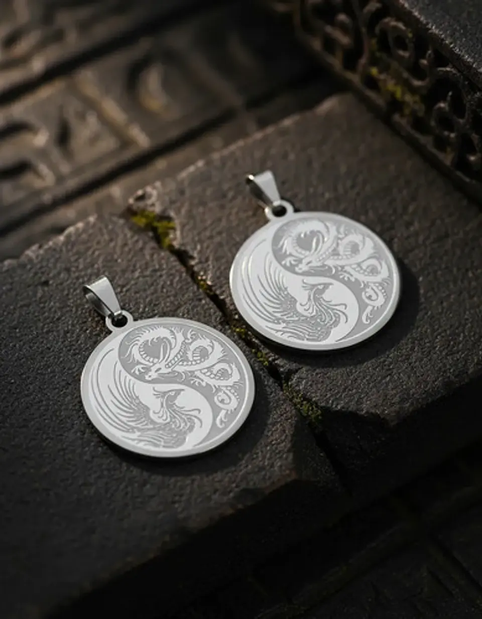 Set De 2 Dijes Para Hombre Y Mujer Dragón Y Fénix Yin Yang 17