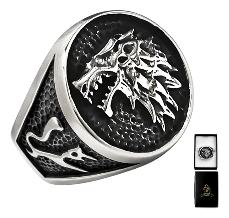 Anillo Para Hombres Lobo Stark Got De Acero Color Plata 1