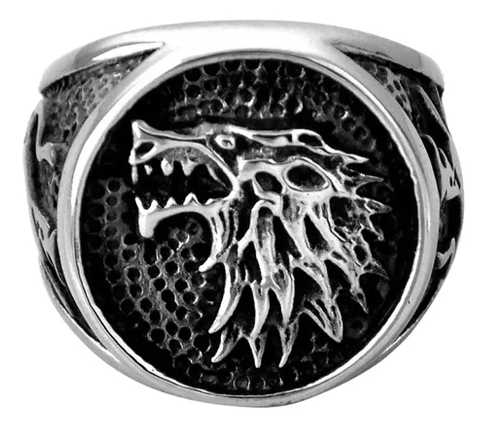 Anillo Para Hombres Lobo Stark Got De Acero Color Plata 3
