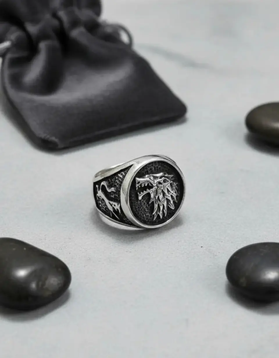 Anillo Para Hombres Lobo Stark Got De Acero Color Plata 6