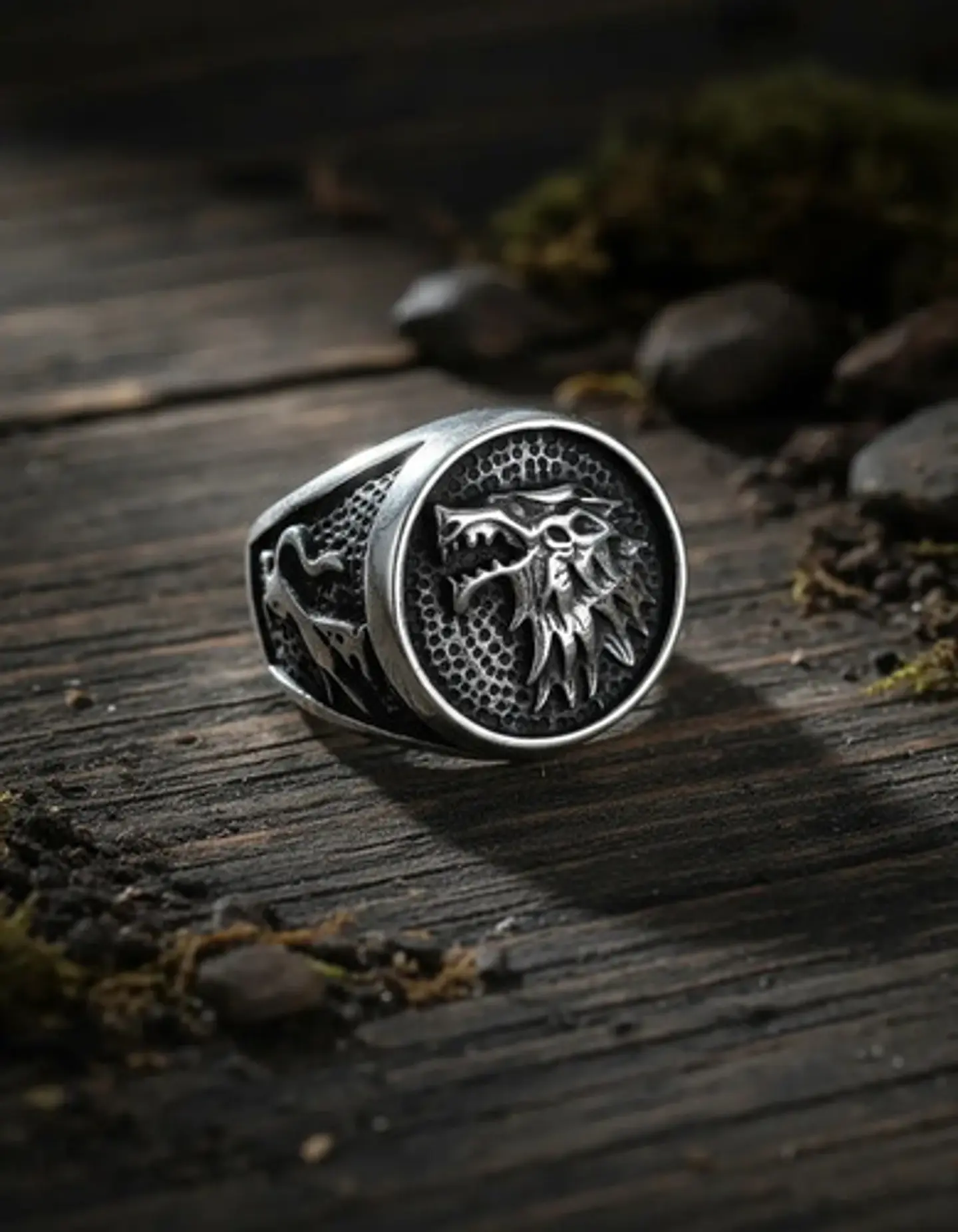 Anillo Para Hombres Lobo Stark Got De Acero Color Plata 8