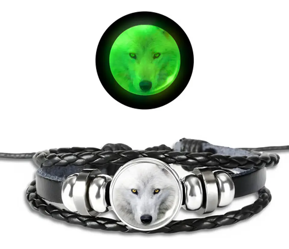 Pulsera Para Hombre Y Mujer Dije Lobo Brilla En La Oscuridad 1
