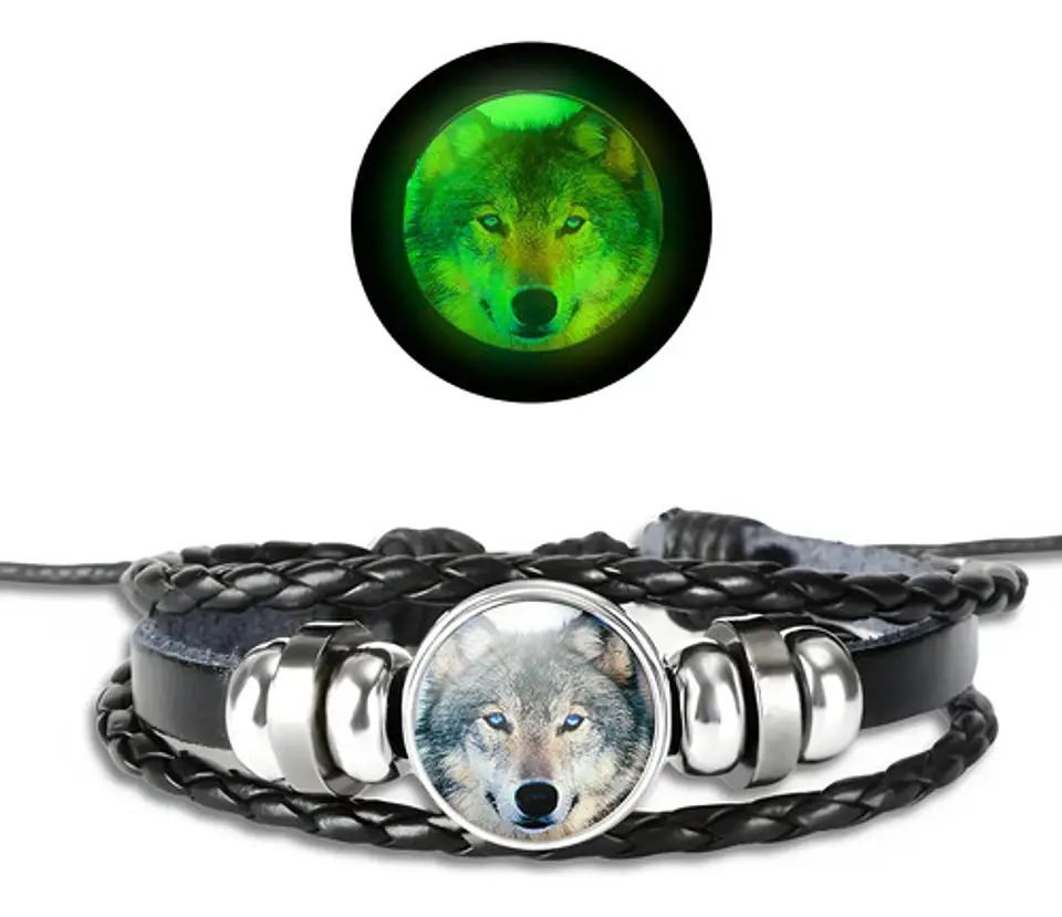 Pulsera Para Hombre Y Mujer Dije Lobo Brilla En La Oscuridad 7