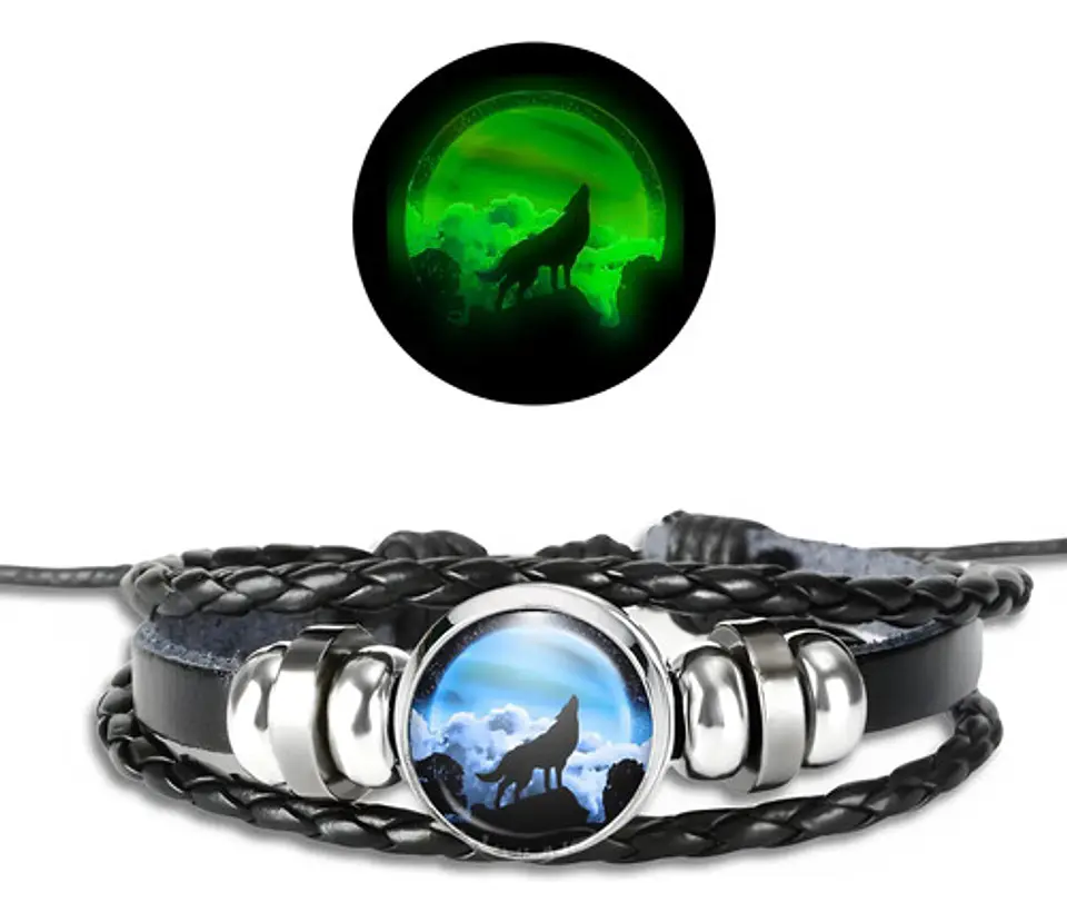 Pulsera Para Hombre Y Mujer Dije Lobo Brilla En La Oscuridad 13