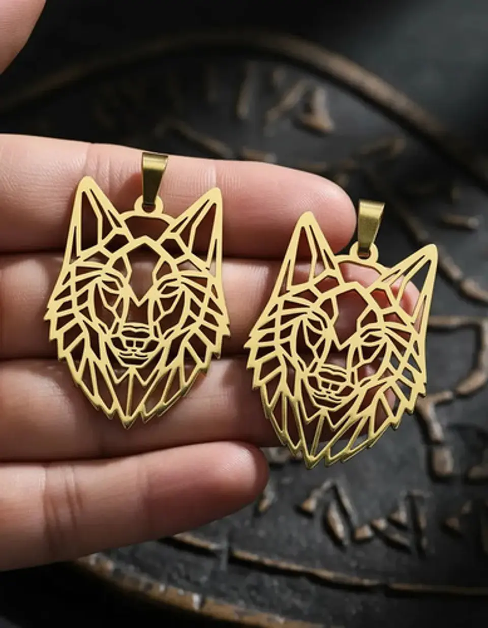 Set 2 Dijes Cabeza Lobo Nórdico Vikingo Para Hombre Y Mujer 8