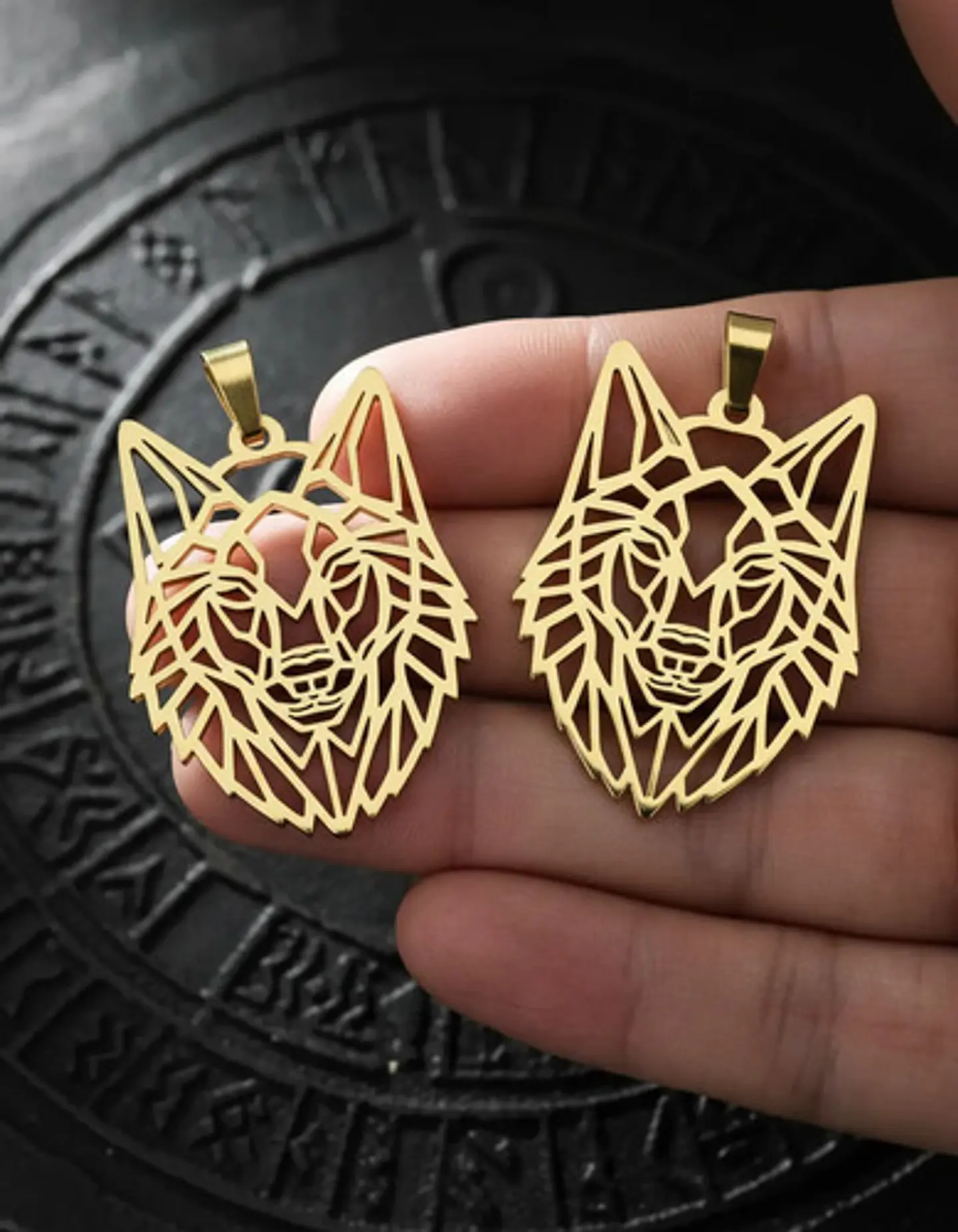 Set 2 Dijes Cabeza Lobo Nórdico Vikingo Para Hombre Y Mujer 9