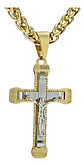 Collar Para Hombres Dije Crucifijo Cristo De Acero Color Oro - Miniatura 1