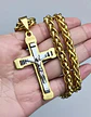 Collar Para Hombres Dije Crucifijo Cristo De Acero Color Oro - Miniatura 4