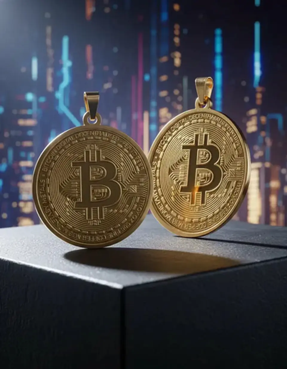 Set 2 Dijes Para Hombre Mujer Medallas Bitcoin Criptomoneda 4