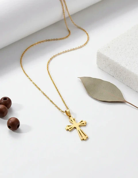 Collar Para Hombre Mujer Con Dije Cruz Minimalista Color Oro