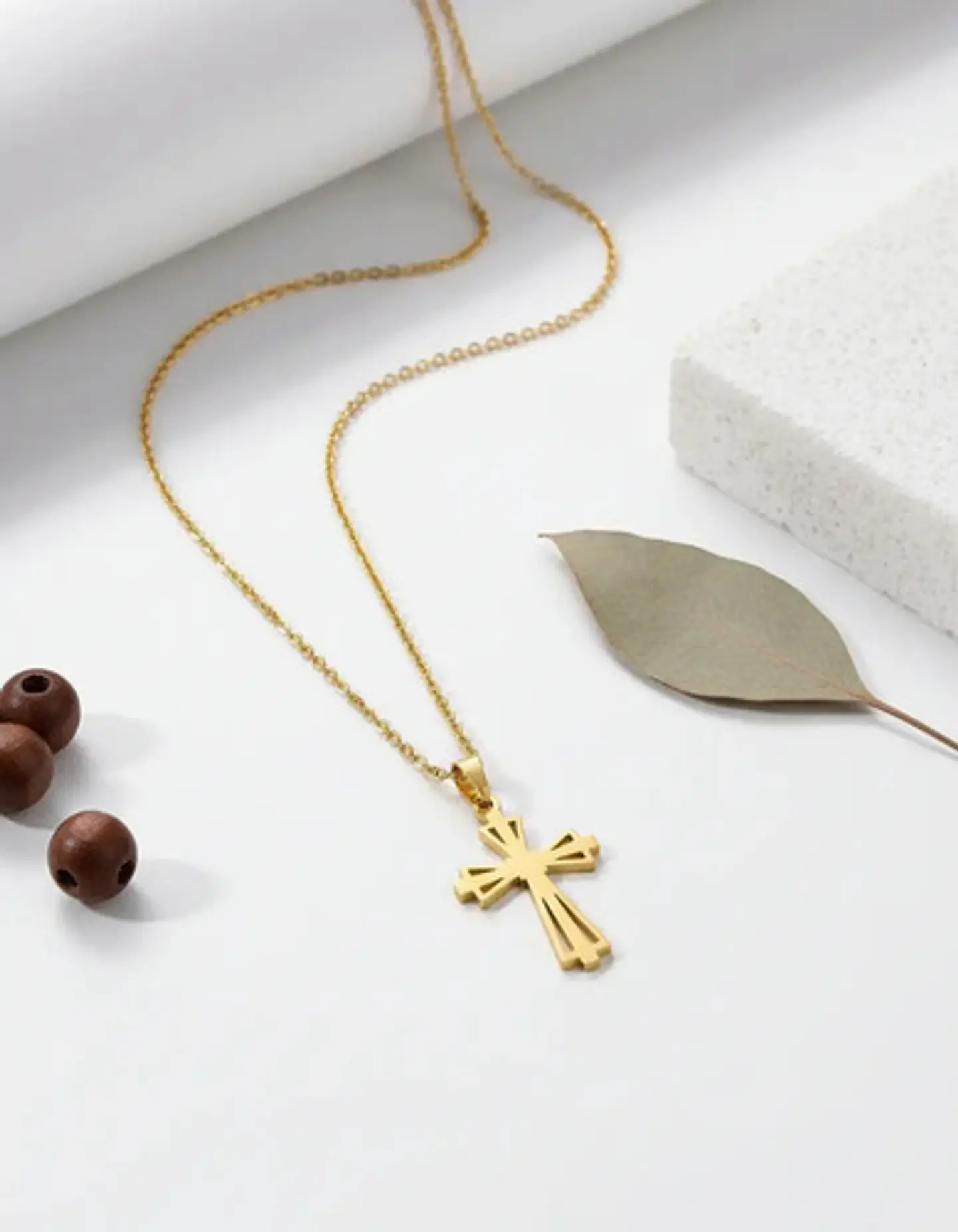 Collar Para Hombre Mujer Con Dije Cruz Minimalista Color Oro 2