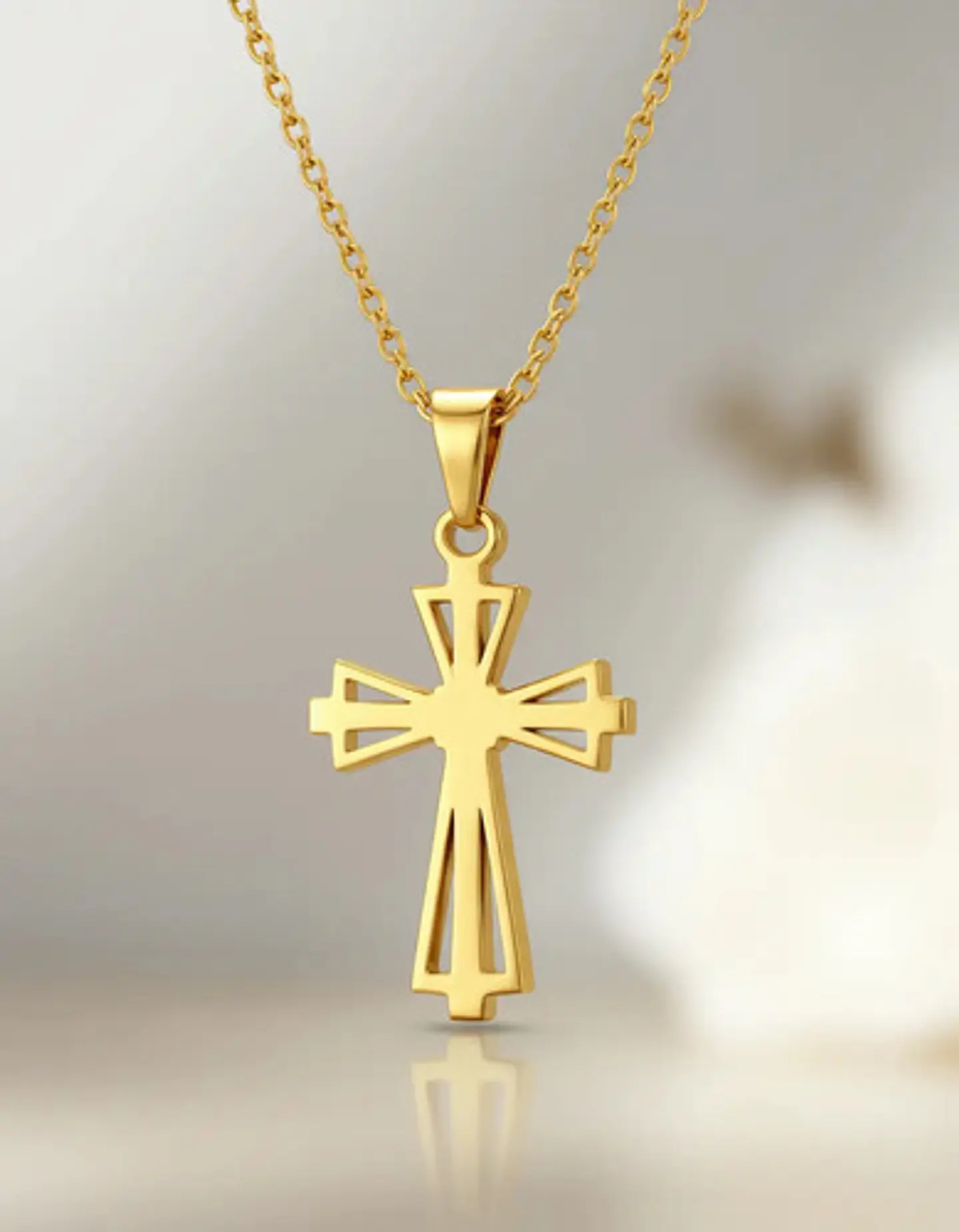 Collar Para Hombre Mujer Con Dije Cruz Minimalista Color Oro 3