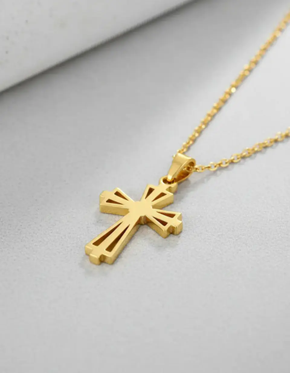 Collar Para Hombre Mujer Con Dije Cruz Minimalista Color Oro 7