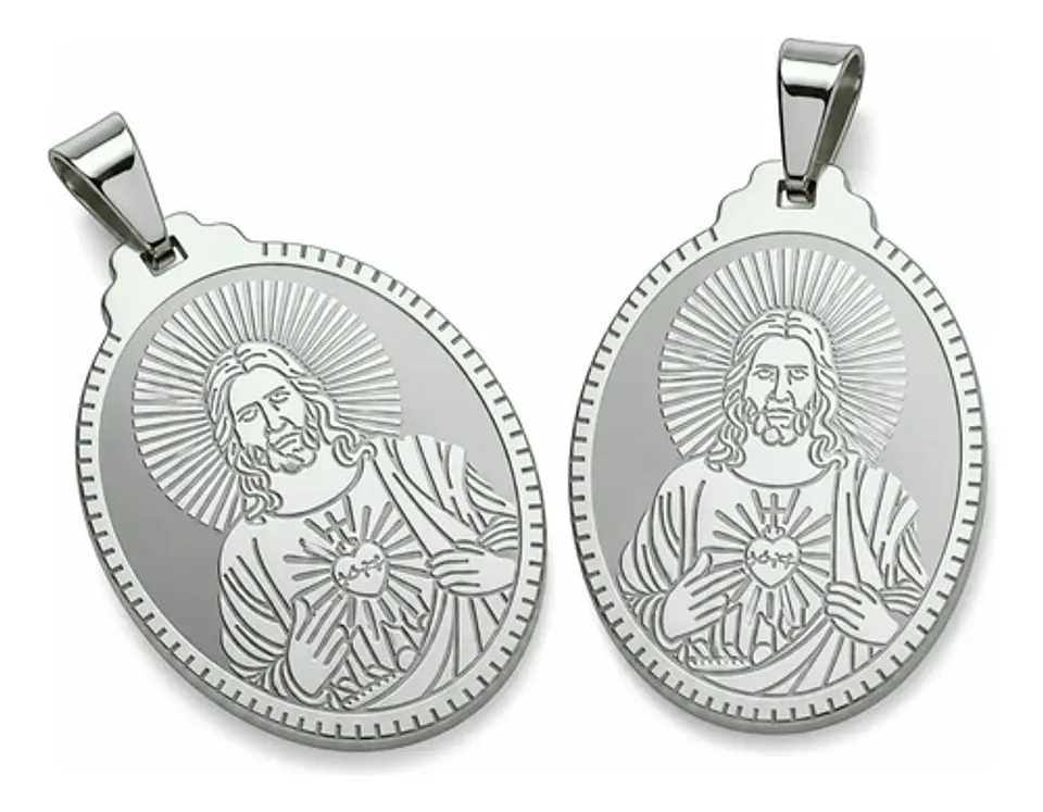 Pack X2 Para Hombres Mujer Medallas Sagrado Corazón De Jesús 10