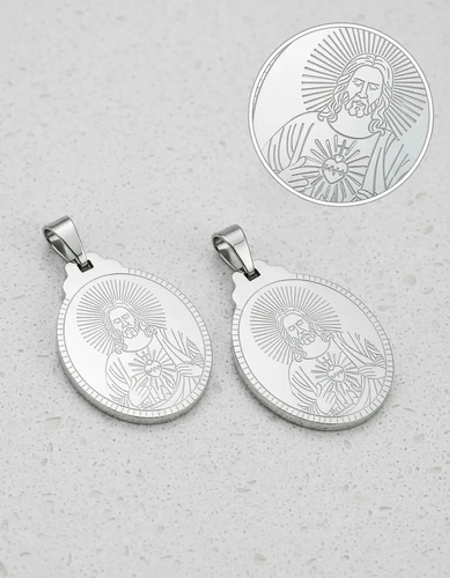 Pack X2 Para Hombres Mujer Medallas Sagrado Corazón De Jesús 17