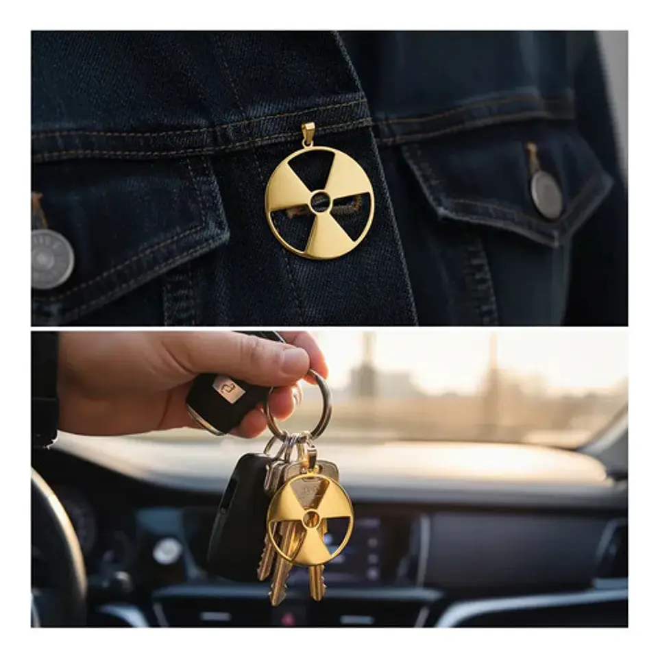 Pack X3 De Acero Para Hombre Y Mujer Dijes Peligro Radiación 9