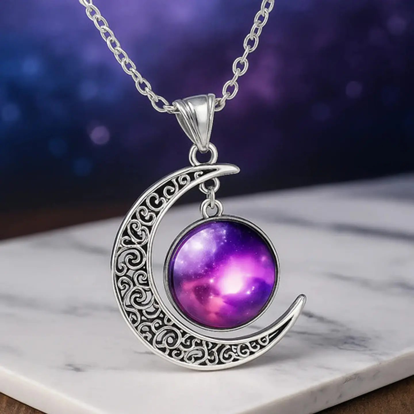Collar Para Mujeres Dije Media Luna Constelaciones Galaxia 3