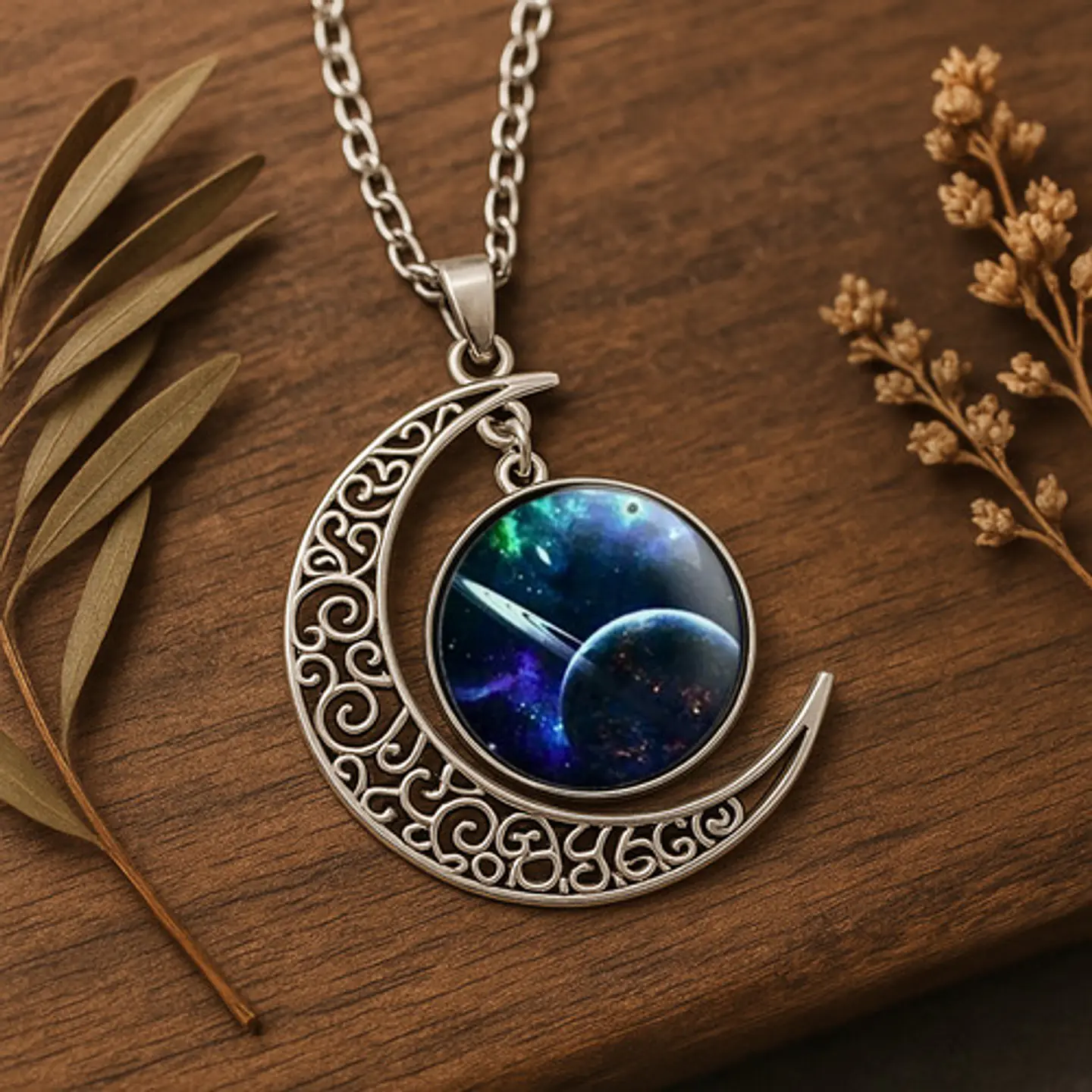 Collar Para Mujeres Dije Media Luna Constelaciones Galaxia 14