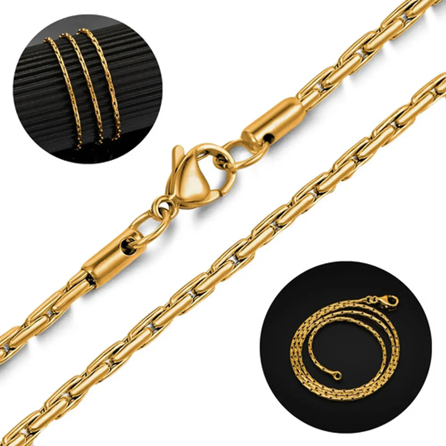 Cadena 60 Cm Para Hombre Mujer Eslabón Bambú 1.2mm Color Oro 2