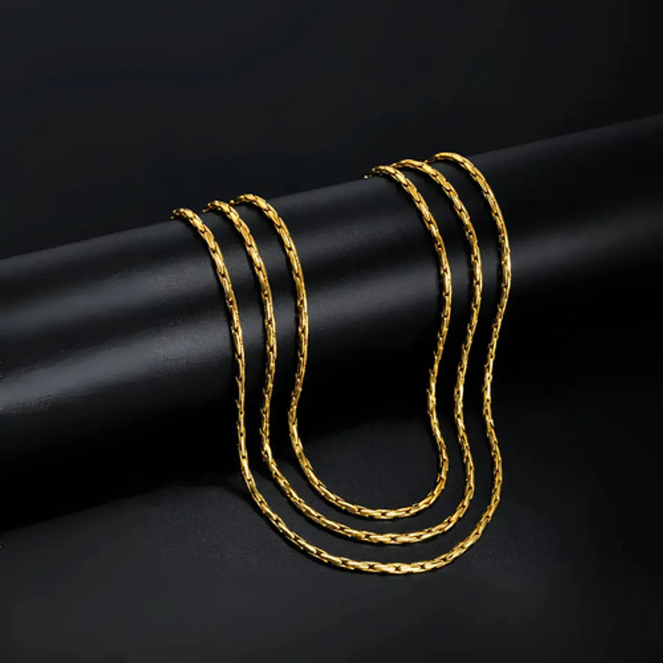 Cadena 60 Cm Para Hombre Mujer Eslabón Bambú 1.2mm Color Oro 9