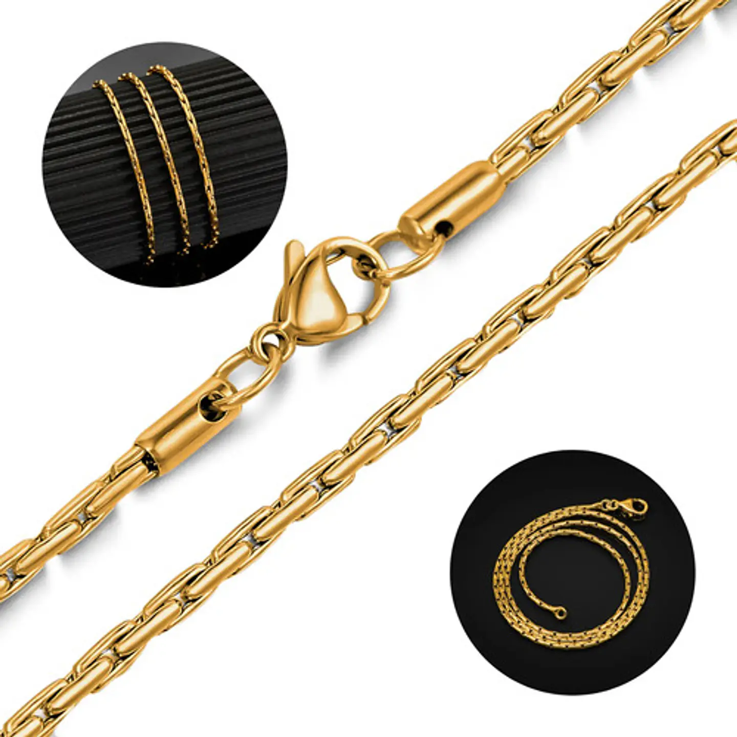 Cadena 60 Cm Para Hombre Mujer Eslabón Bambú 1.2mm Color Oro 12