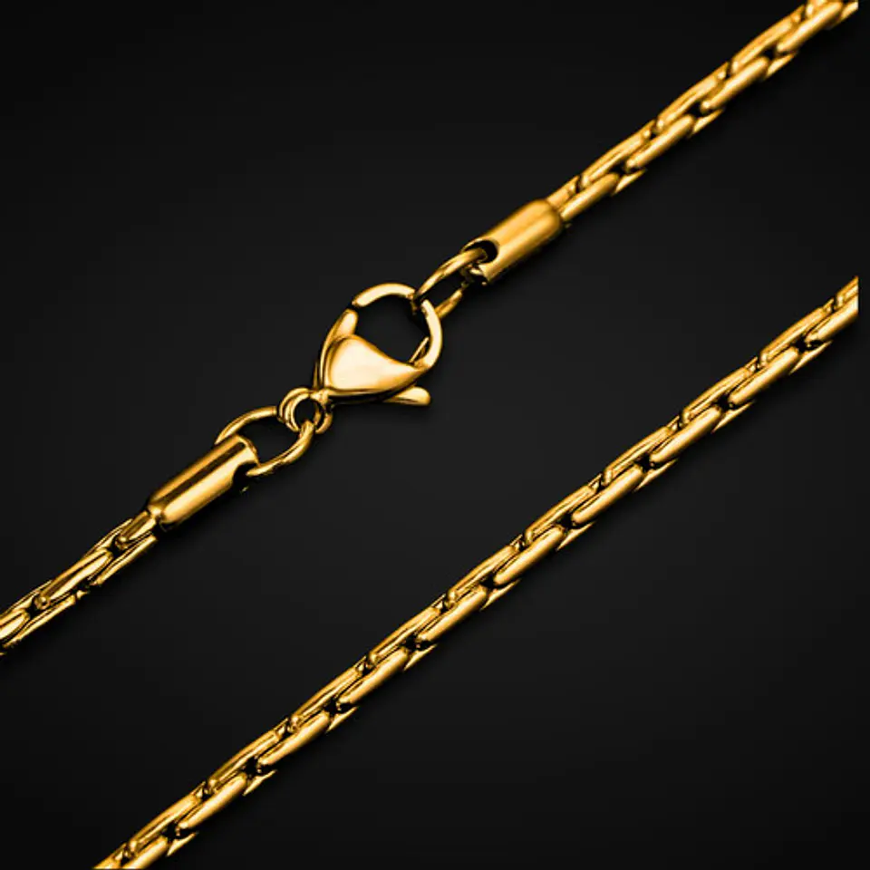 Cadena 60 Cm Para Hombre Mujer Eslabón Bambú 1.2mm Color Oro 35