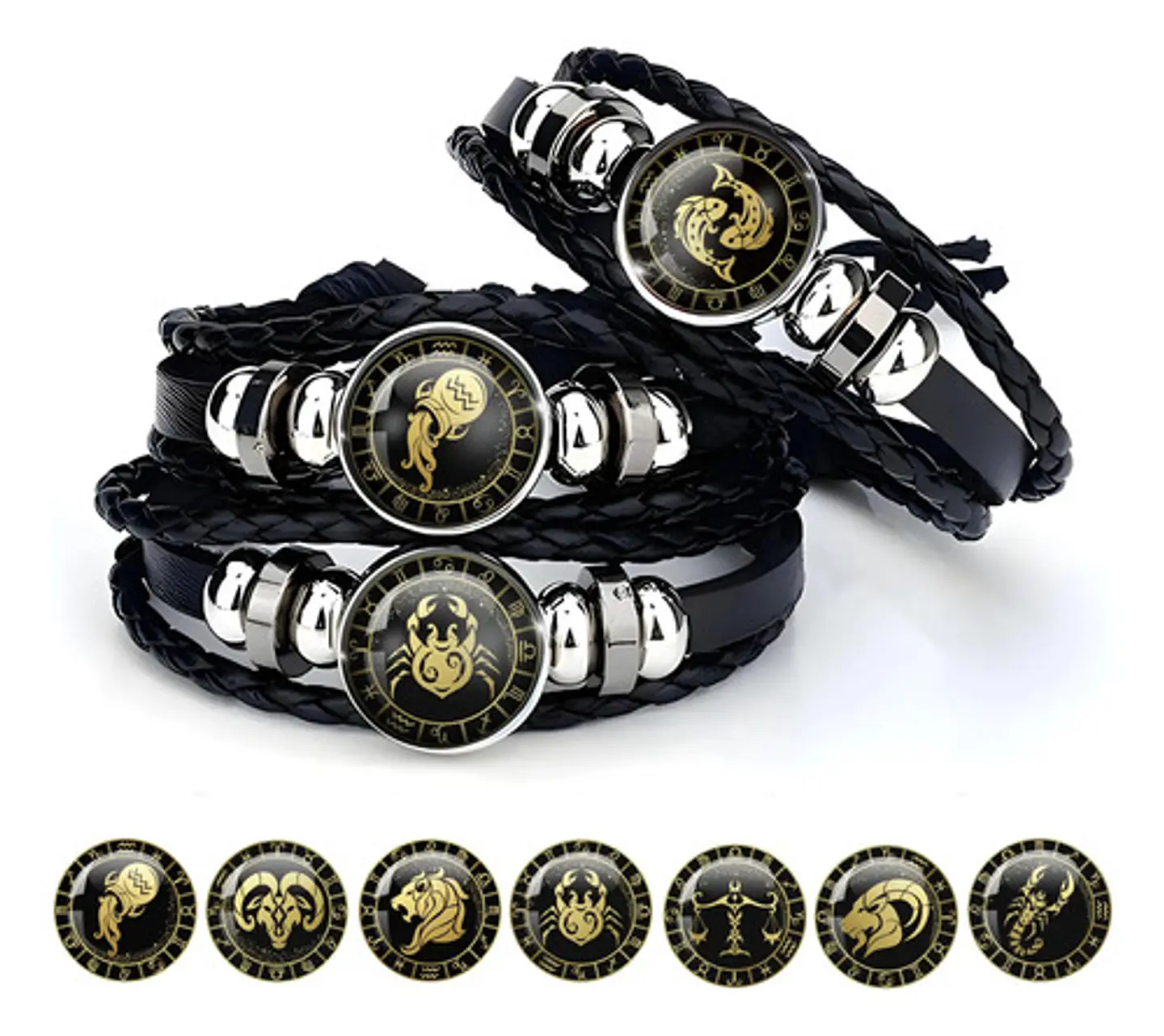 Pulsera Manilla Cuero Para Hombre Mujer Con Signos Zodiacal 15