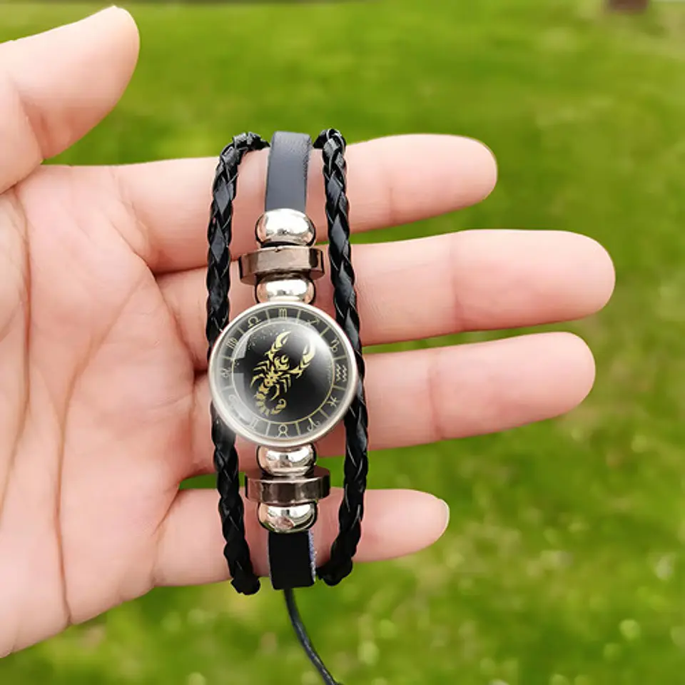 Pulsera Manilla Cuero Para Hombre Mujer Con Signos Zodiacal 27