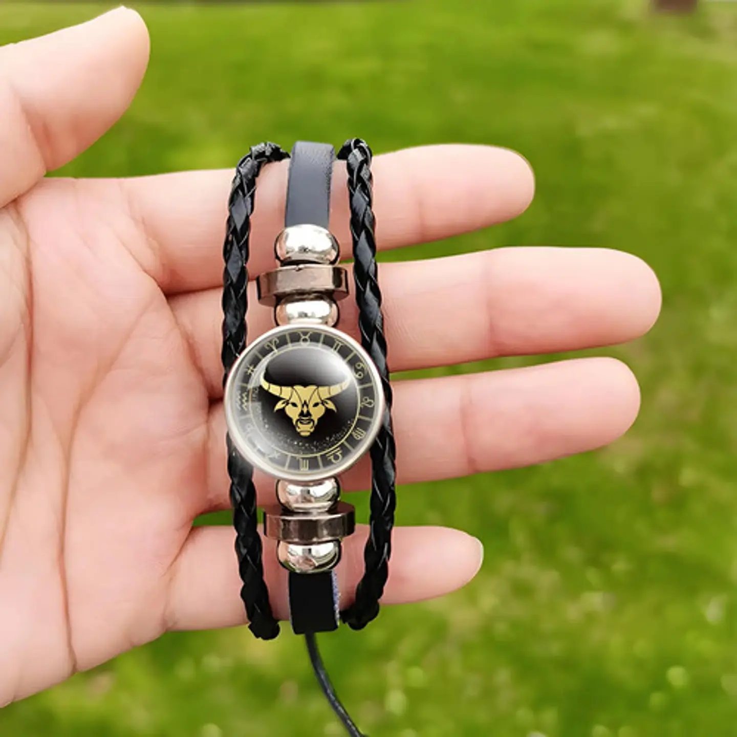 Pulsera Manilla Cuero Para Hombre Mujer Con Signos Zodiacal 34