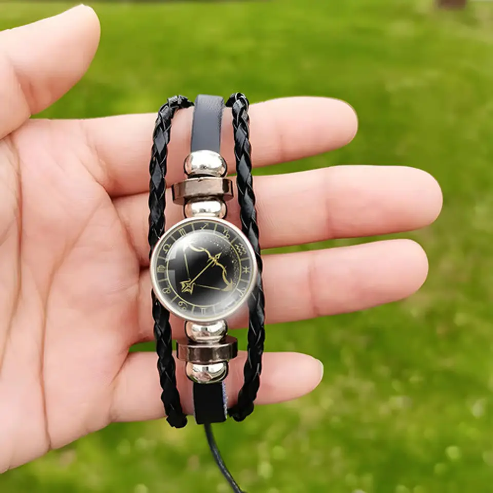Pulsera Manilla Cuero Para Hombre Mujer Con Signos Zodiacal 42