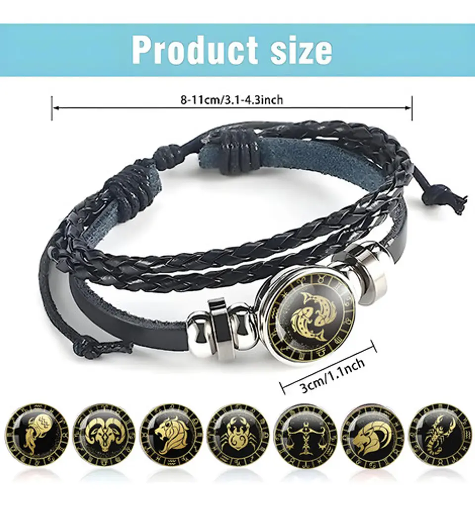 Pulsera Manilla Cuero Para Hombre Mujer Con Signos Zodiacal 52