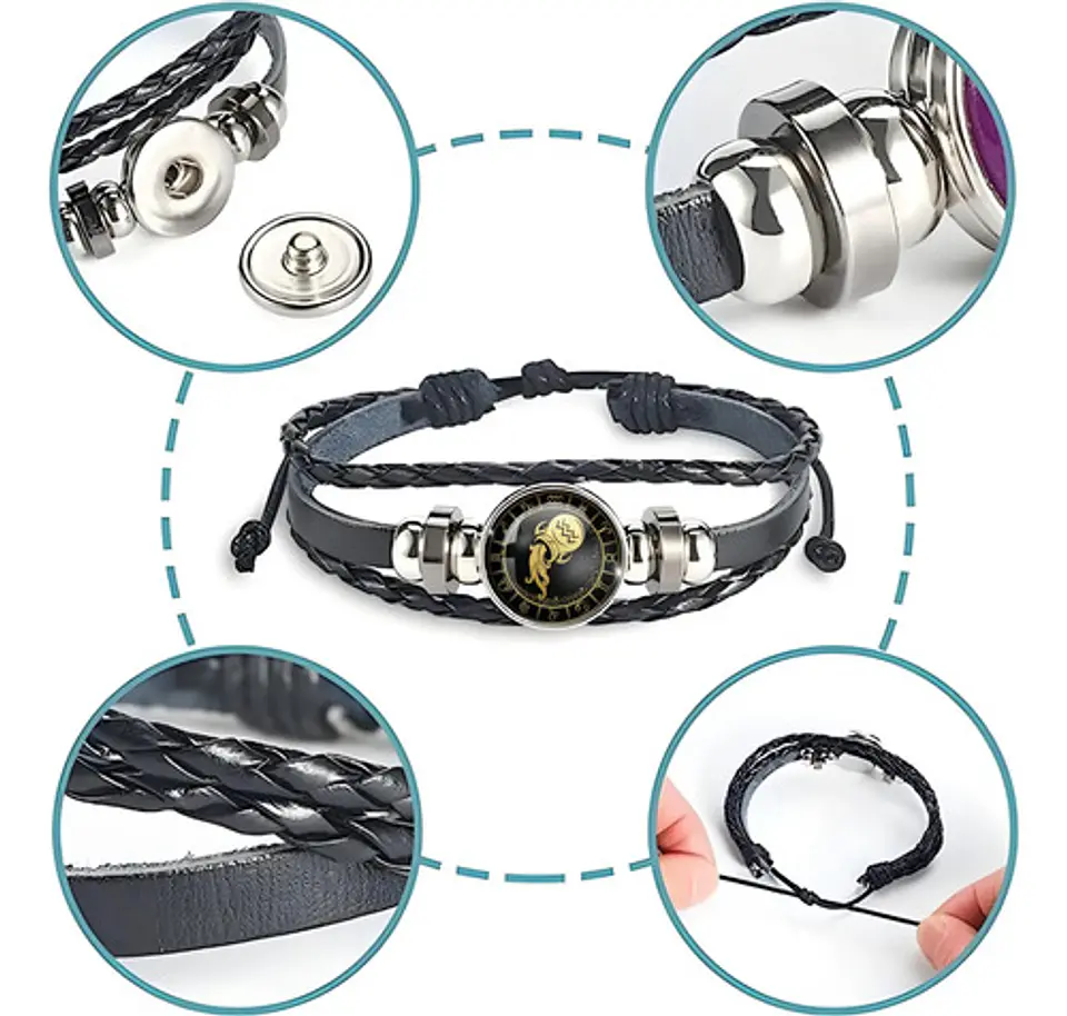 Pulsera Manilla Cuero Para Hombre Mujer Con Signos Zodiacal 53
