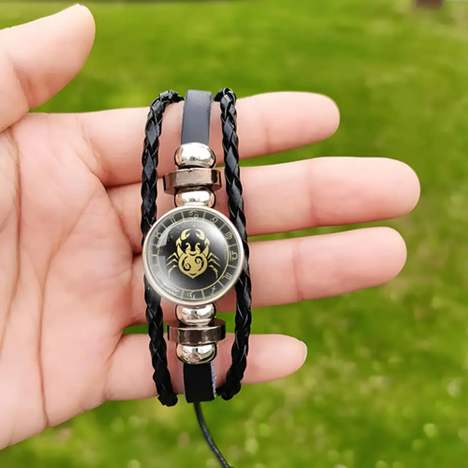 Pulsera Manilla Cuero Para Hombre Mujer Con Signos Zodiacal 82