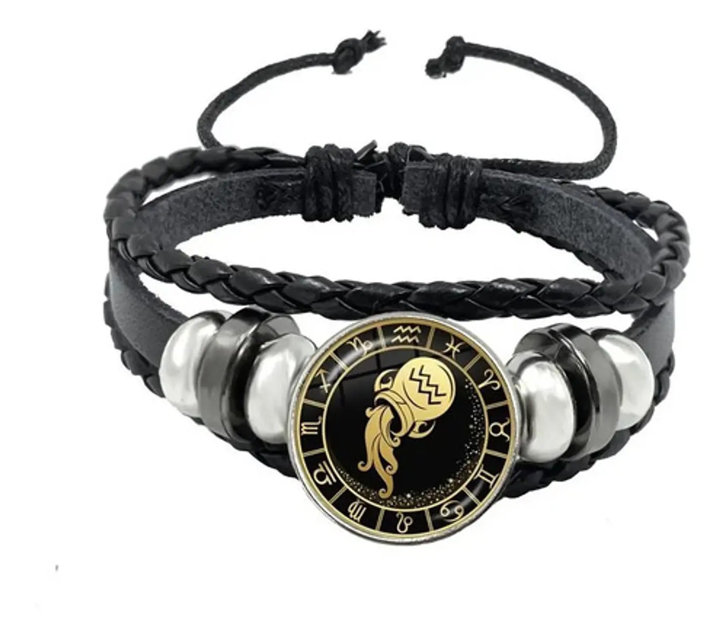 Pulsera Manilla Cuero Para Hombre Mujer Con Signos Zodiacal 88