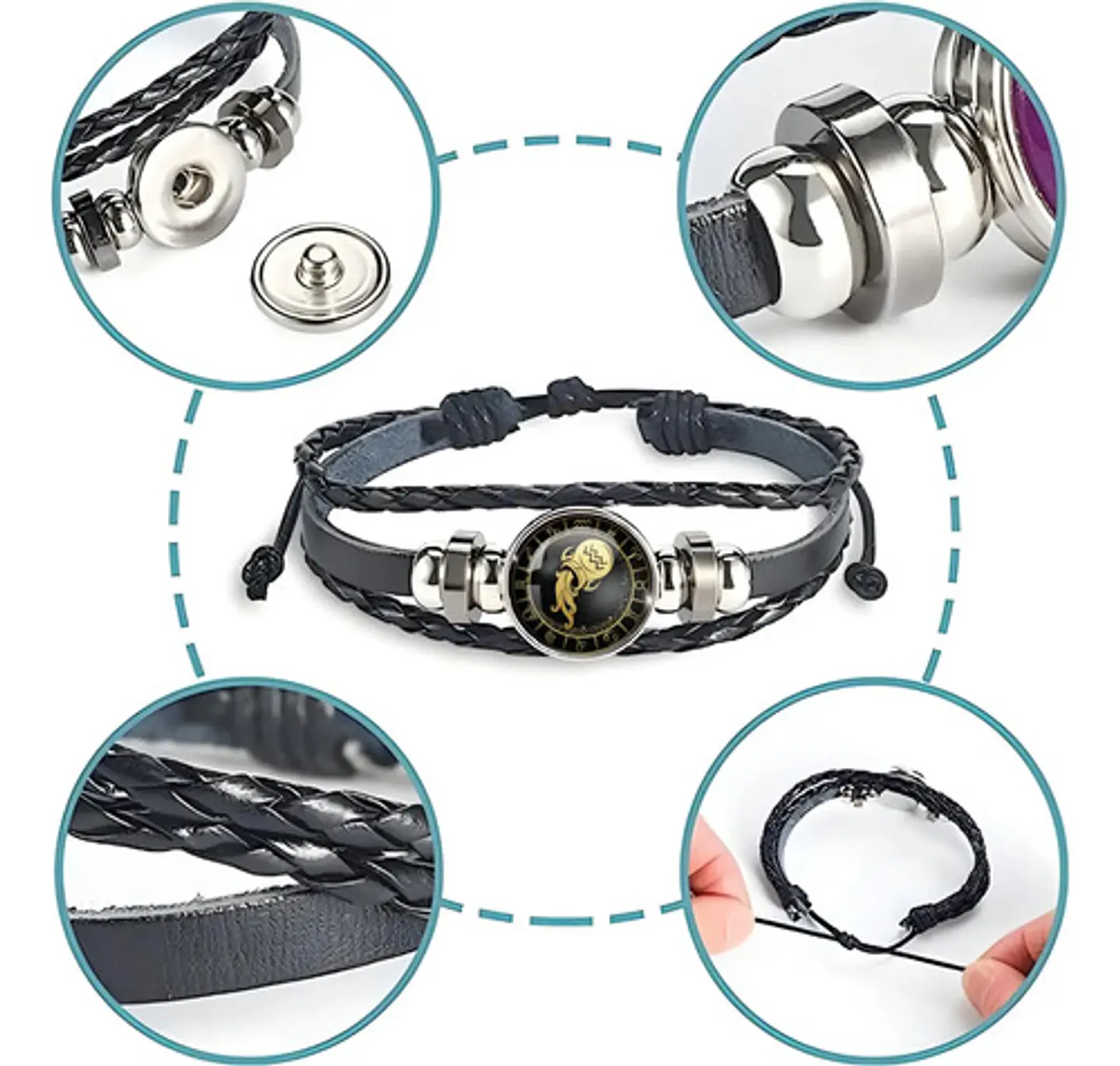 Pulsera Manilla Cuero Para Hombre Mujer Con Signos Zodiacal 93
