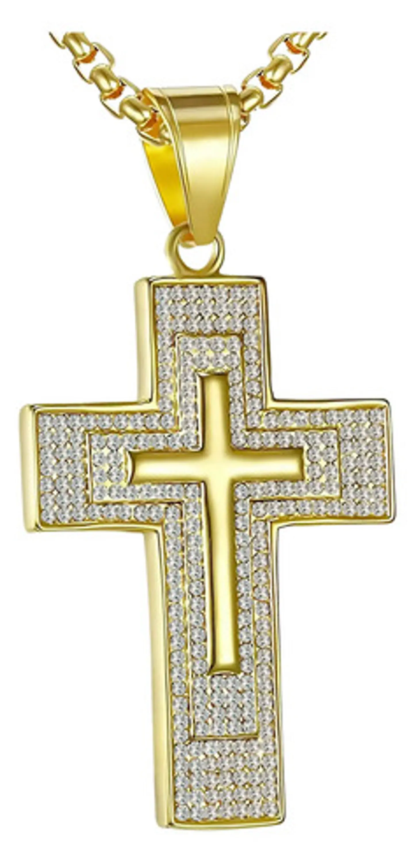 Collar Para Hombres Dije Con Piedras Cruz Brillante De Acero 1