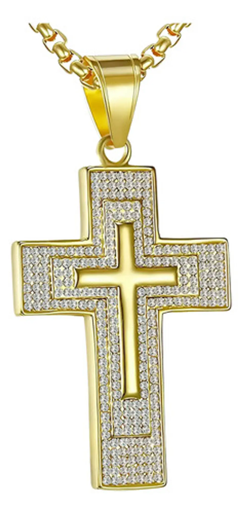 Collar Para Hombres Dije Con Piedras Cruz Brillante De Acero 1