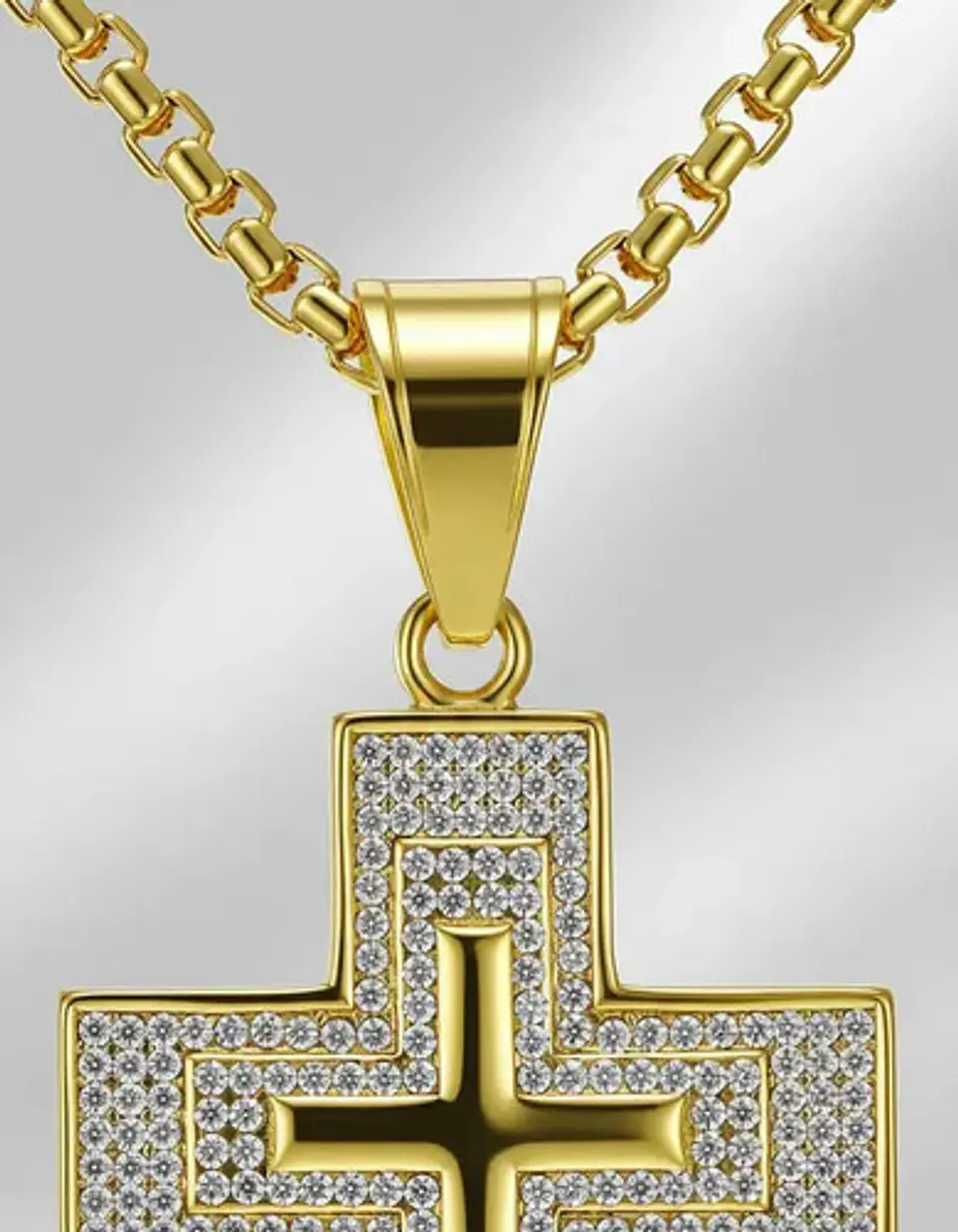 Collar Para Hombres Dije Con Piedras Cruz Brillante De Acero 2
