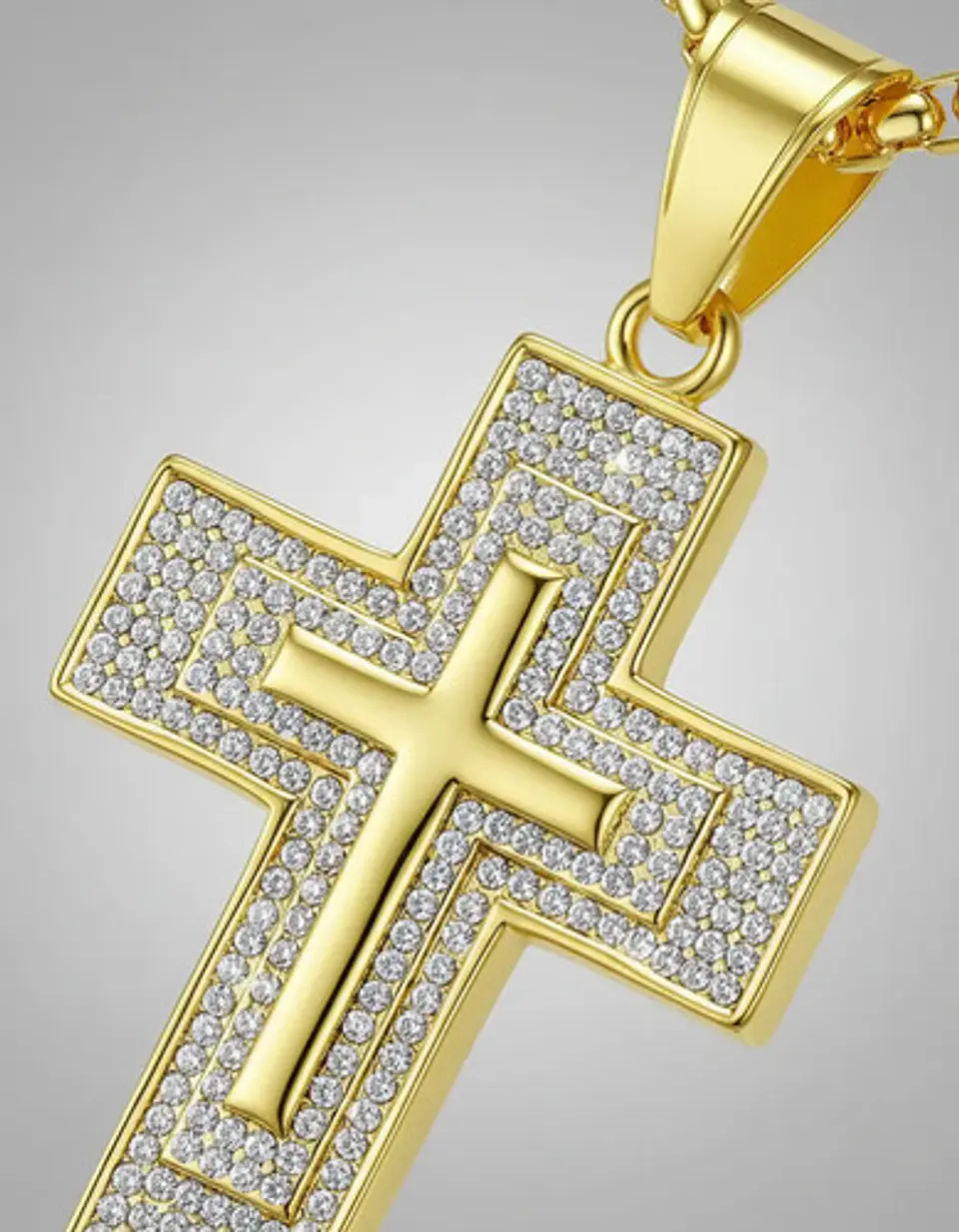 Collar Para Hombres Dije Con Piedras Cruz Brillante De Acero 3