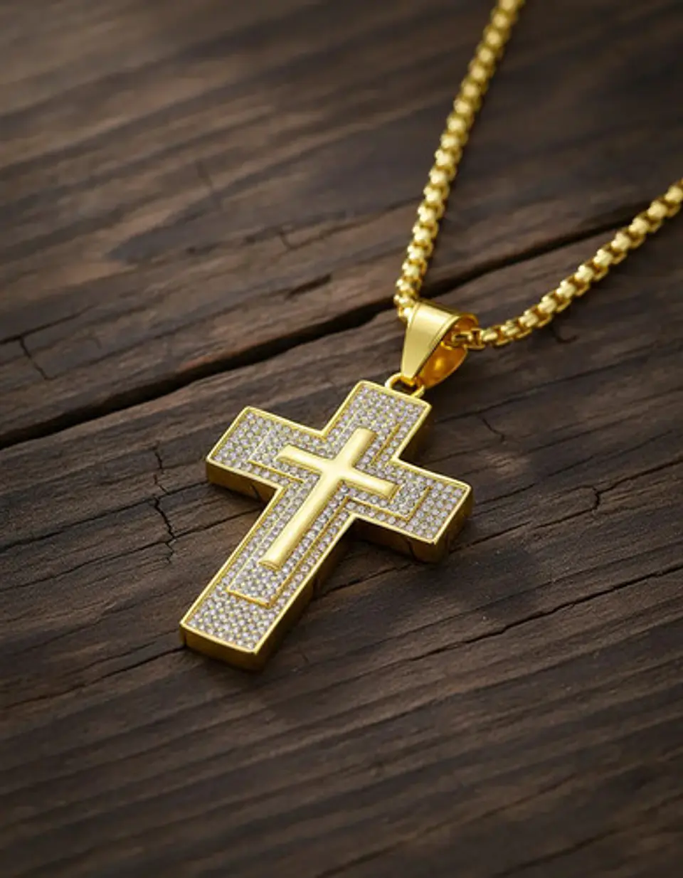 Collar Para Hombres Dije Con Piedras Cruz Brillante De Acero 5